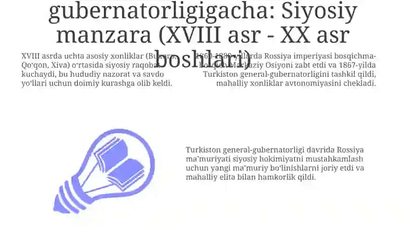 Xonliklardan Turkiston general-gubernatorligigacha: Siyosiy manzara (XVIII asr - XX asr boshlari) 3