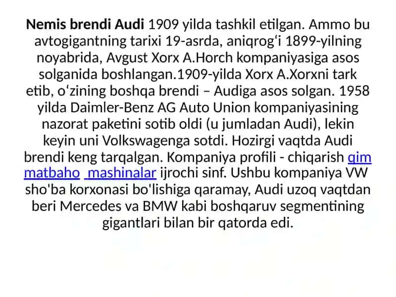 Audi Avtomobil Kompaniyasi 3
