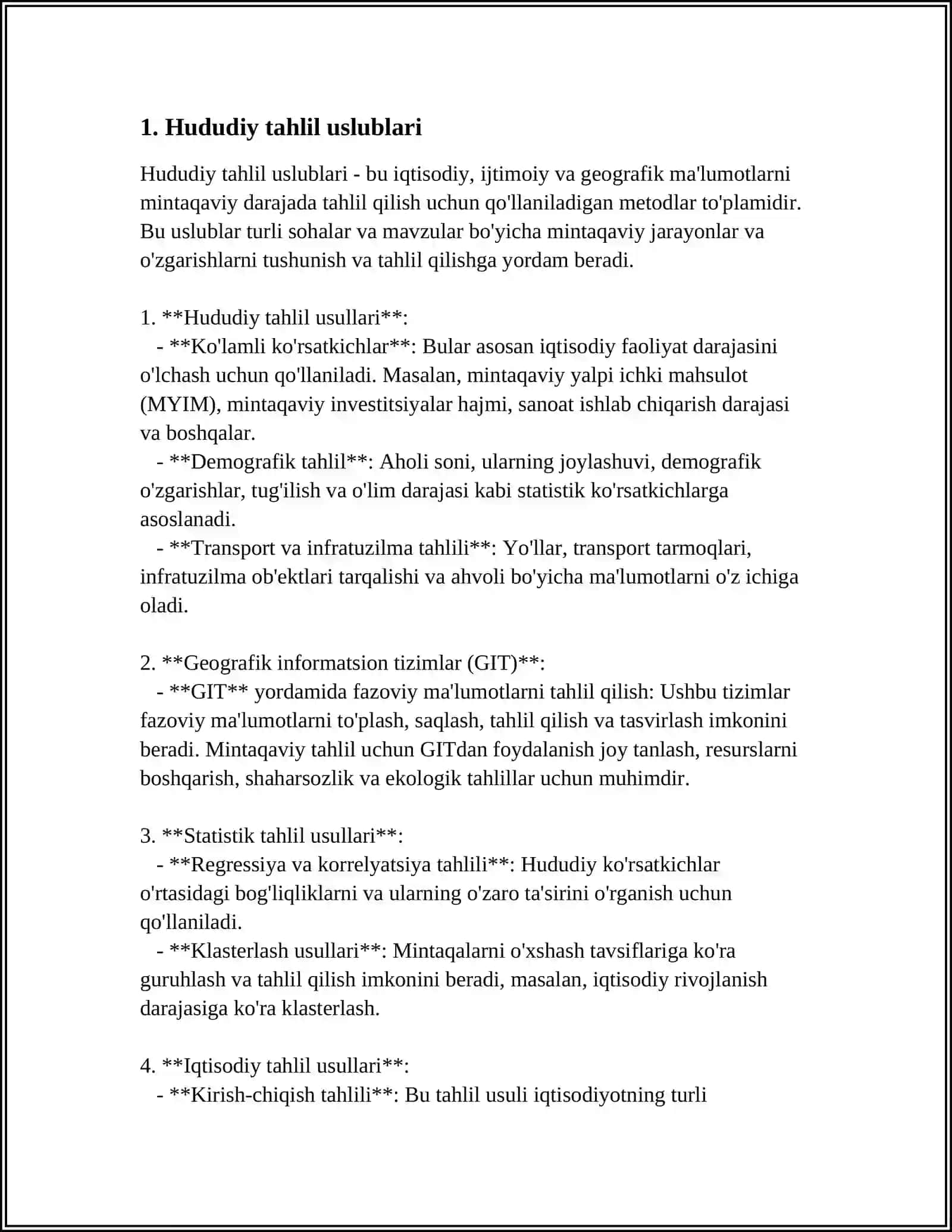 HUDUDIY TAHLIL USLUBLARI VA MINTAQAVIY RIVOJLANISHNI MODELLASHTIRISH 3