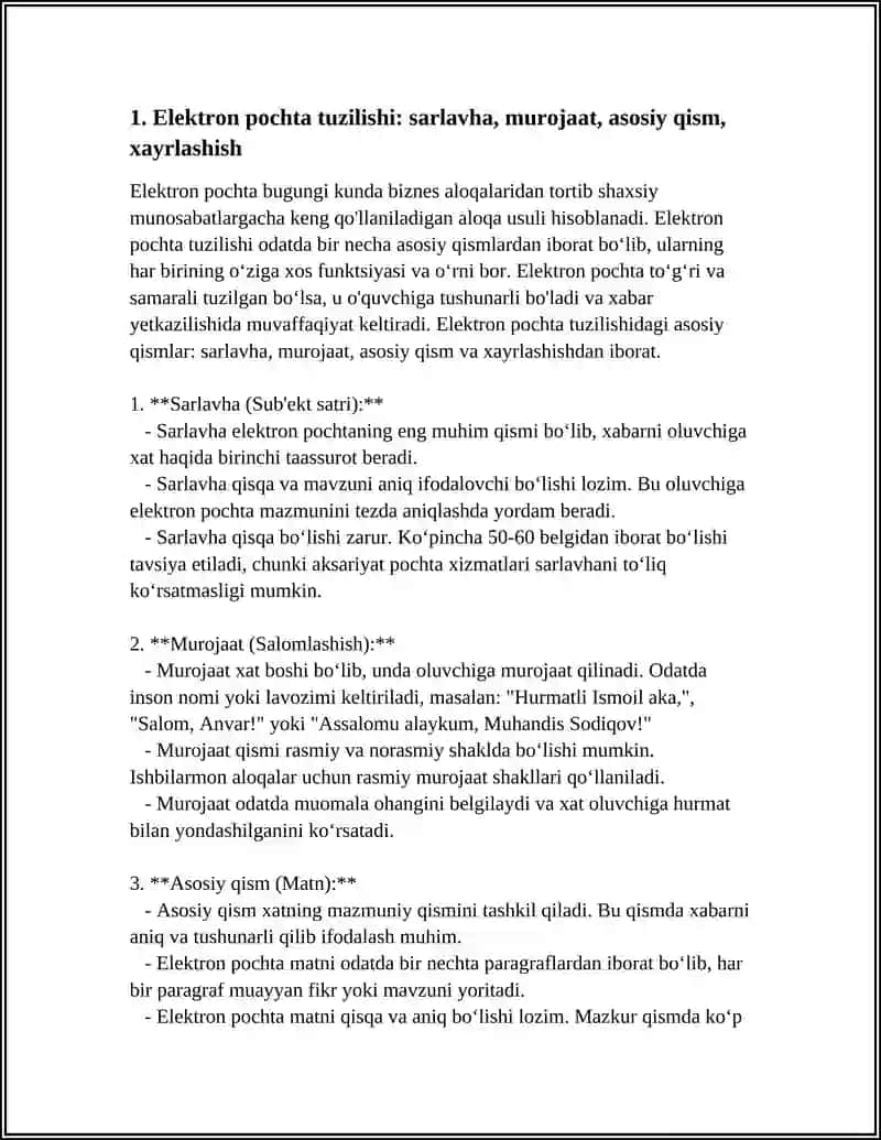 TALABA ELEKTRON POCHTAGA TEGISHLI LEKSIKA VA IBORALARDAN FOYDALANIB HAT YOZISHNI O'RGANADI 3