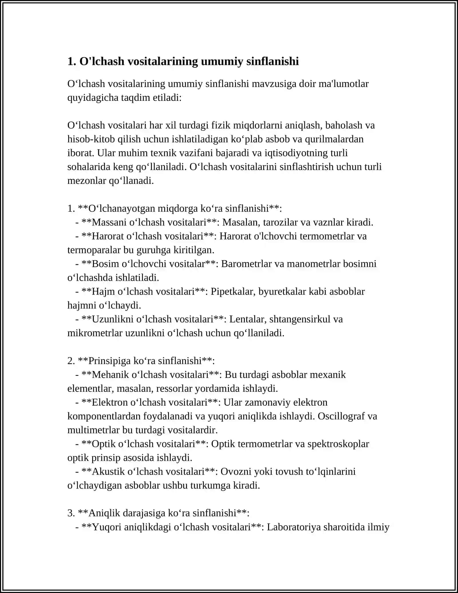OʻLCHASH VOSITALARINING SINFLANISHI 3