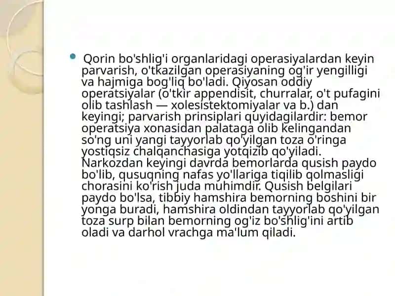 OG`IRXIRURGIK BEMORLARDA KIYIM-KECHAK,OQLIKLARNIALMASHTIRISH.YOTOQYARALARPROFILAKTIKASI 3
