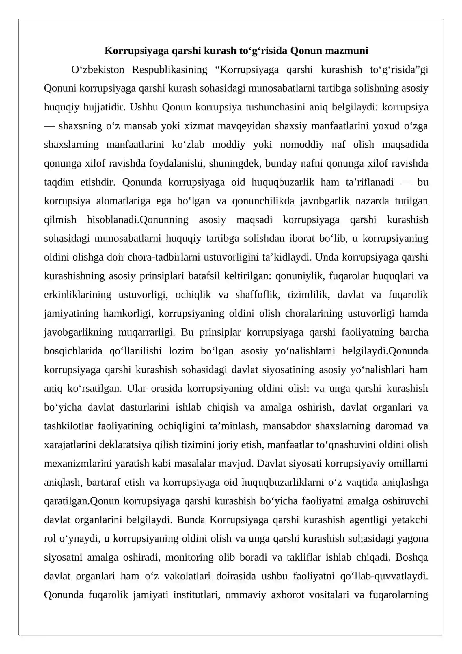 O‘zbekiston Respublikasida korrupsiyaga qarshi kurash borasida amalga oshirilgan islohotlar 3