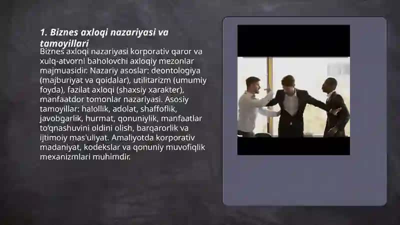 Biznesni Axloqiy va Mas'uliyat Jihatdan Boshqarish 3