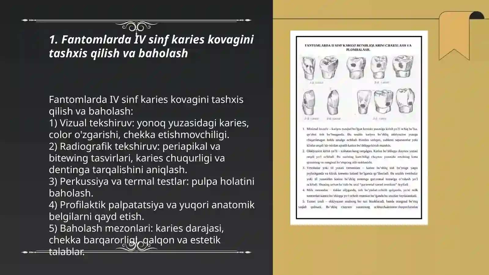 Fantomlarda IV sinf kares kovaklarini charxlash va plombalash 3