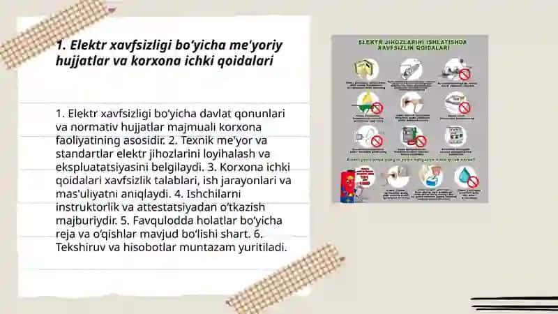 Ishlab chiqarish korxonalarida elektr bilan ishlaganda havfsizlik choralari 3