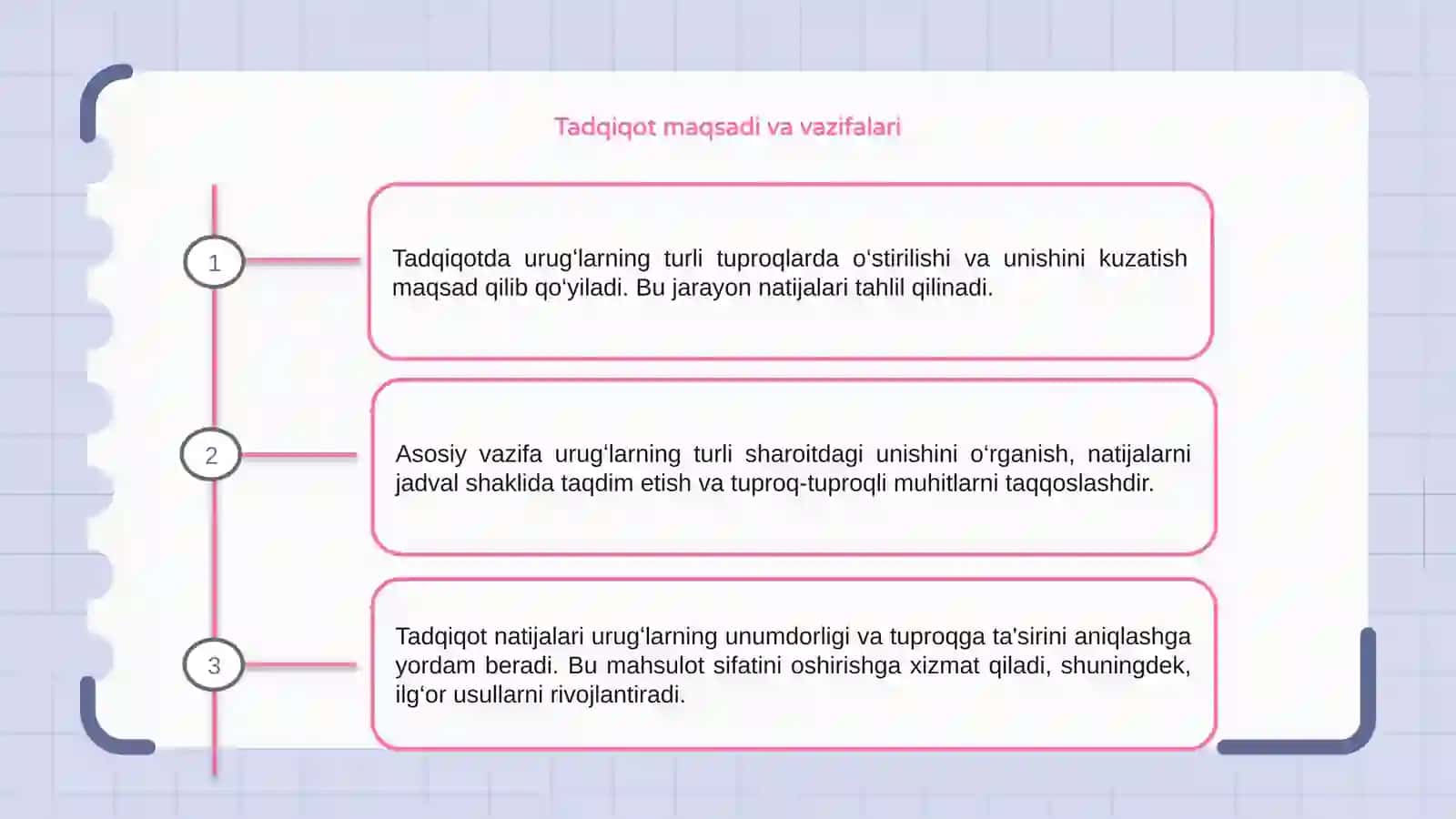Urugʻlarning turli tuproqlarda unishini tajribada kuzatish va natijani jadvalda kuzatish 3