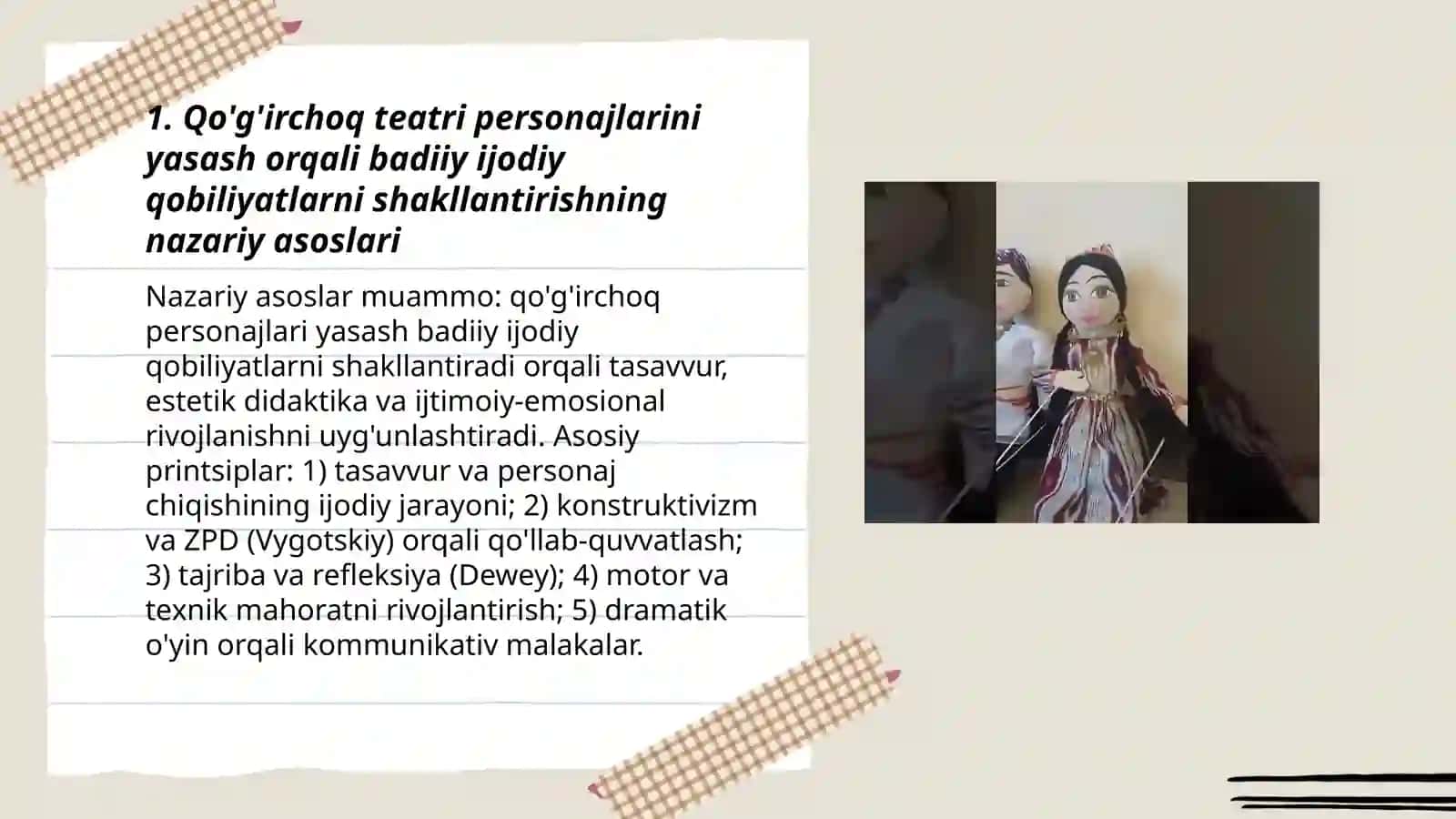Qo'g'irchoq teatri personajlarini yasash orqali badiiy ijodiy qobiliyatlarini shakllantirish mazmuni 3