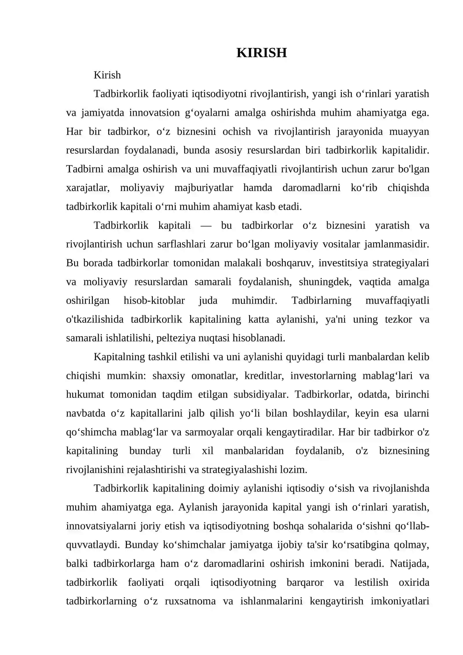 TADBIRKORLIK FAOLIYATI. TADBIRKORLIK KAPITALI VA UNING AYLANISHI 3