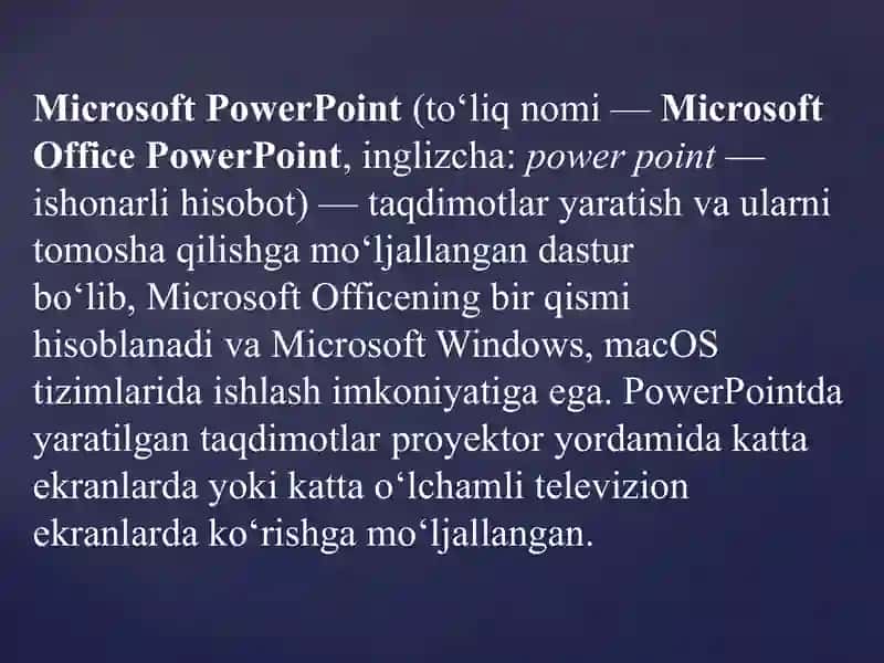 Taqdimot yaratish dasturi Power point 3