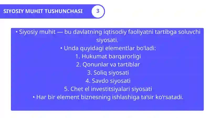 SIYOSIY VAZIYATNING BIZNESGA TA’SIRINI BAHOLASH 3