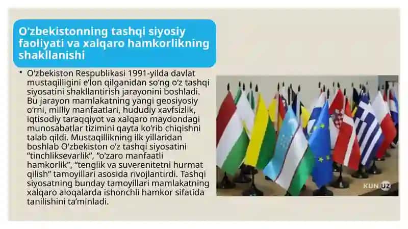 O'zbekistonning xorijiy mamlakatlar bilan hamkorlik aloqalari 3