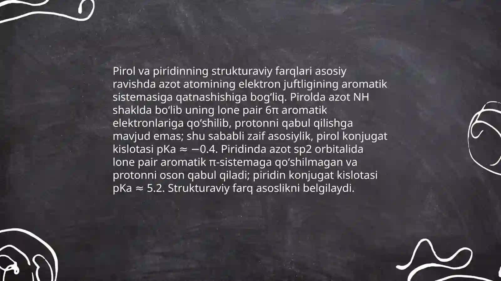 Pirol va piridin asoslik xossalari tekshirish tahlili 3