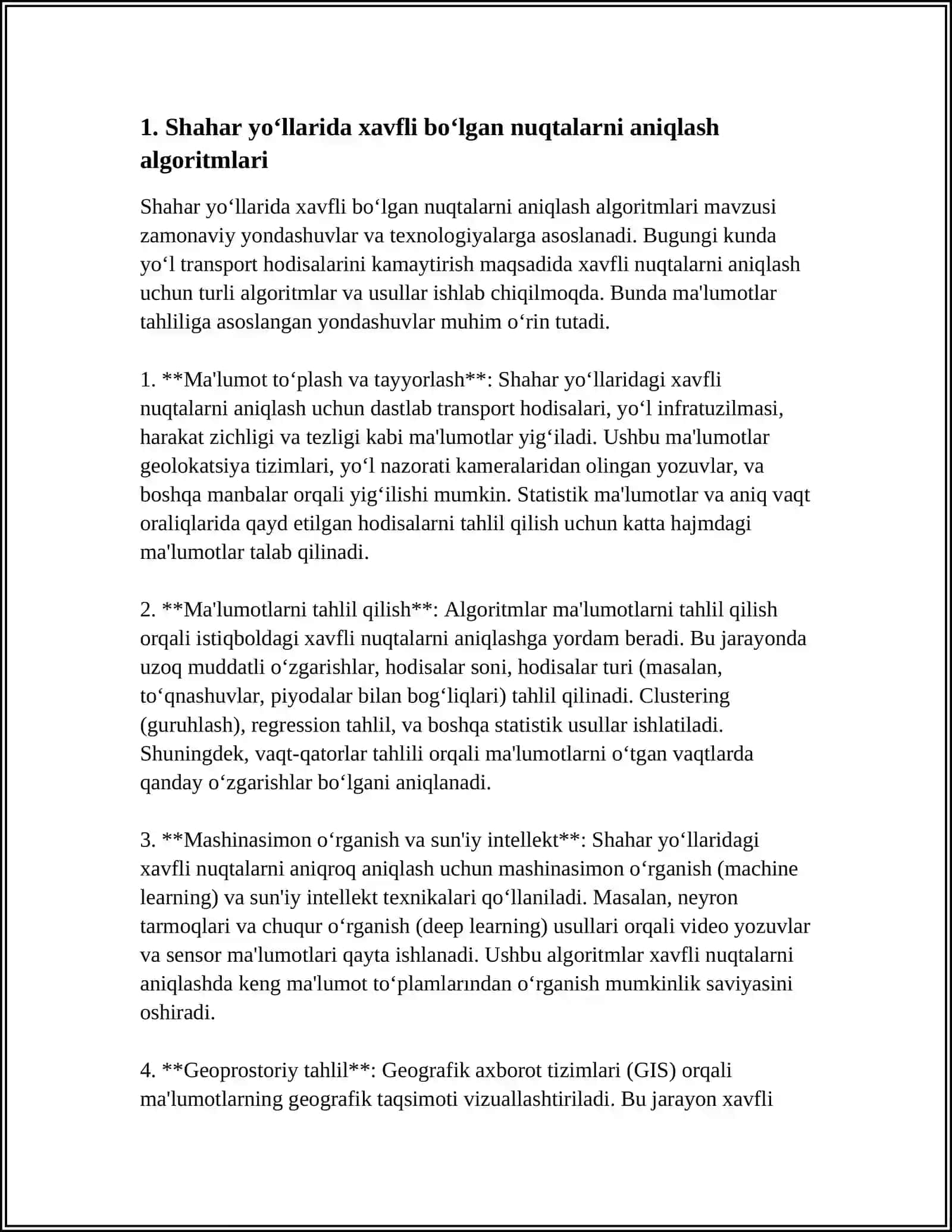 SHAHAR YO‘LLARIDA HARAKATLANISH UCHUN HAVFLI YO‘L BO‘LAKLARINI ANIQLASH USULLARI 3