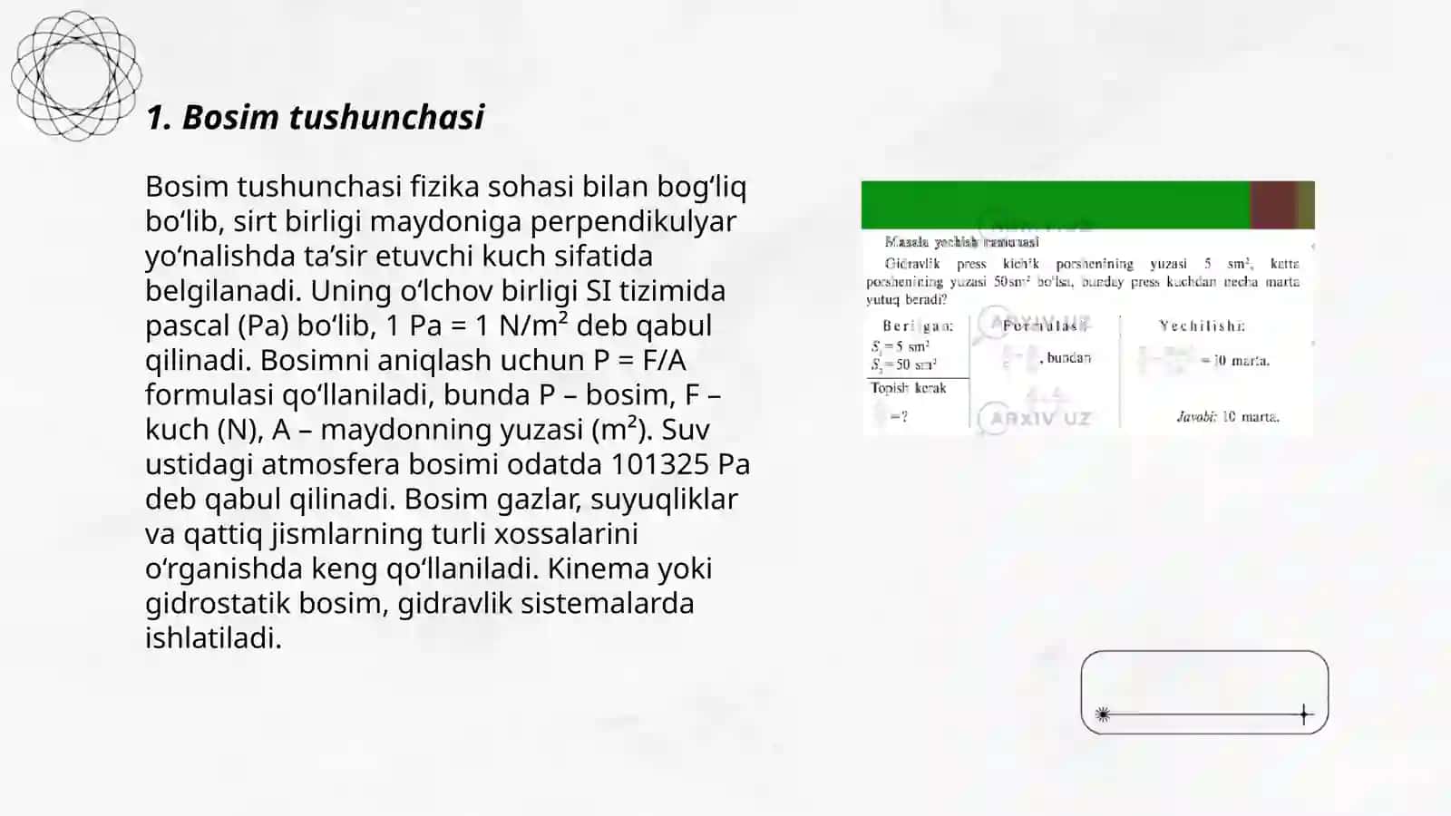 Bosim va uning birliklari. Paskal qonuni 3