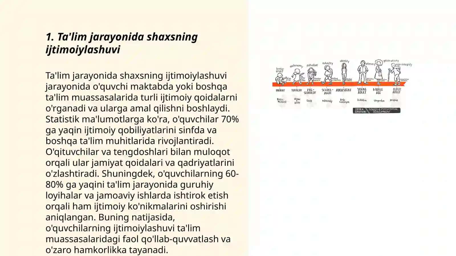 Ta’lim texnologiyalarining o‘ziga xos psixologik xususiyatlari; Ta’limning inson hayotidagi o‘rni 3