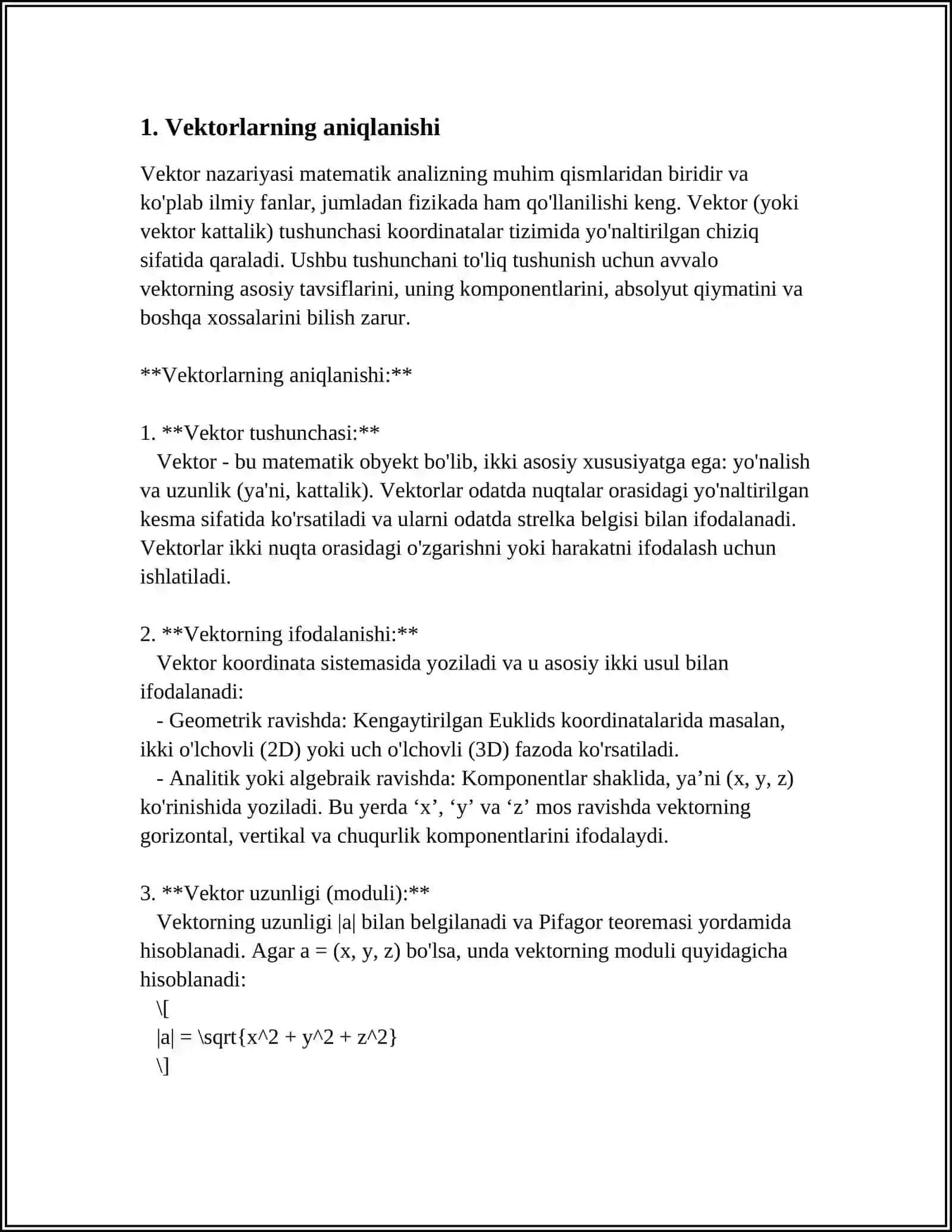 VEKTORLAR USTIDA AMALLAR VA ULARNING XOSSALARI 3