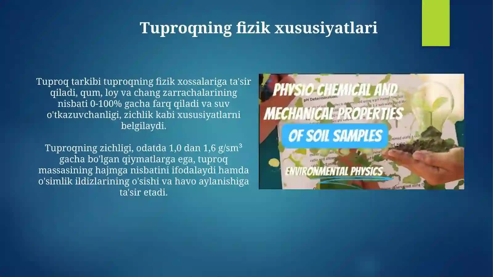 Tuproqning fizikaviy, mexanik vakimyoviyxususiyatlari 3