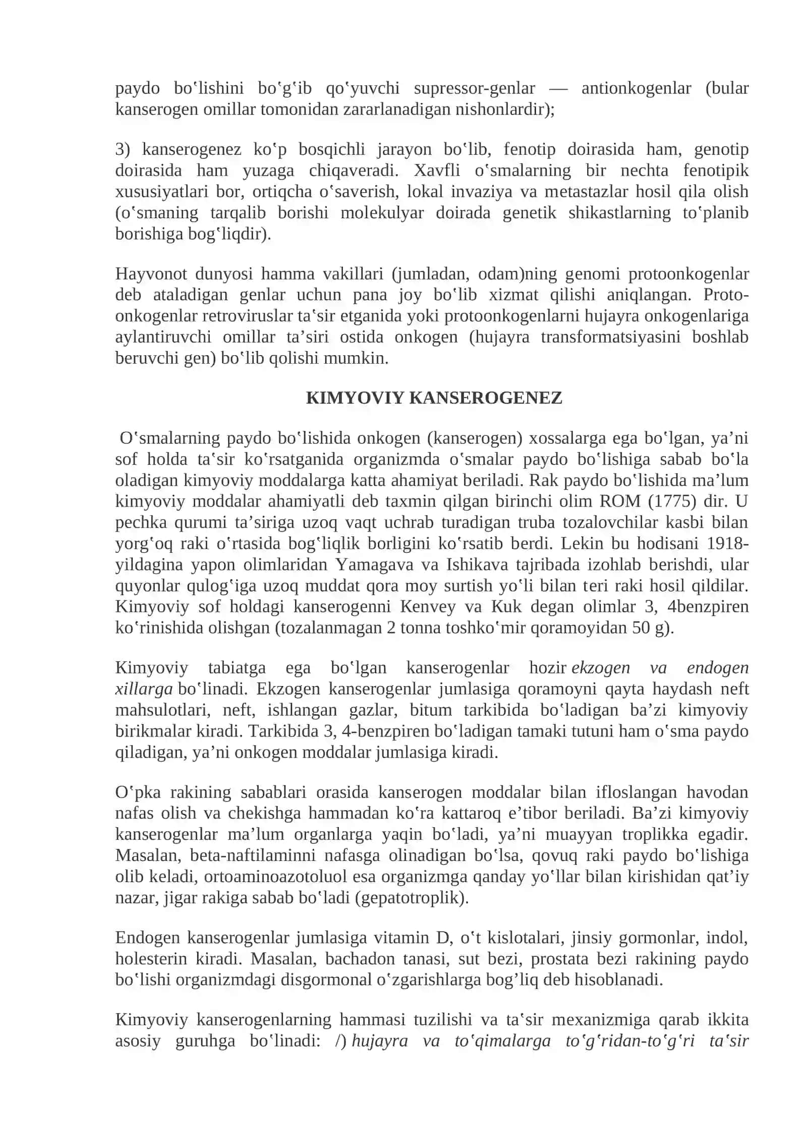 Mavzu 7:Neoplaziya. Ta’riflar. Nomenklatura. O‘smalar o‘sish biologiyasi: xavfsiz va xavfli o‘smalar. Epidemiologiya. Rakni molekulyar asoslari. Kanserogen agentlar va ularni xujayralar bilan o‘zaro ta’siri. Organizmni o‘smaga qarshi ximoyasi – o‘smaga oid immunitet. O‘smalarni klinik xususiyatlari. O‘smalarni organizmga ta’siri 3