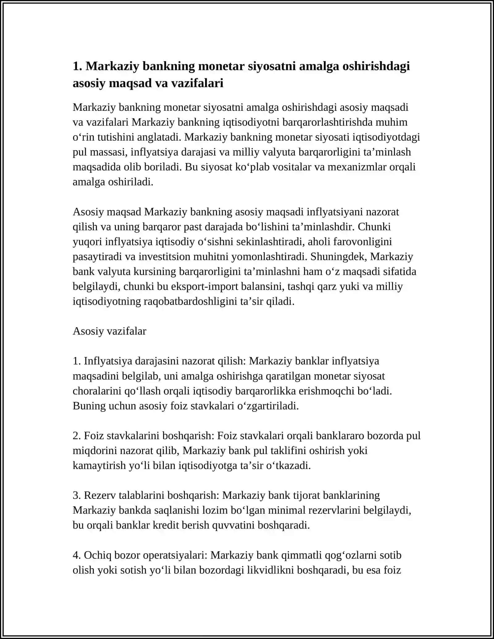 MARKAZIY BANKNING MONETAR SIYOSATNI AMALGA OSHIRISHDAGI VAZIFALARI 3