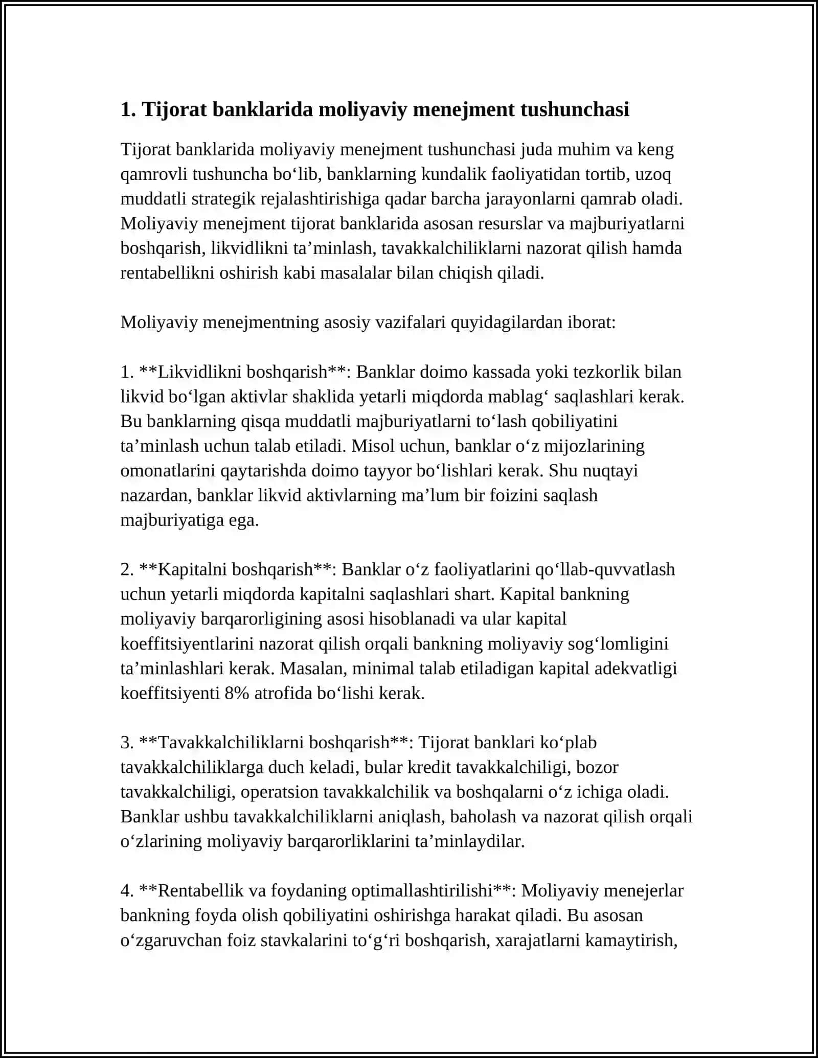 TIJORAT BANKIDA MOLIYAVIY MENIJMENTNING MAZMUNI 3