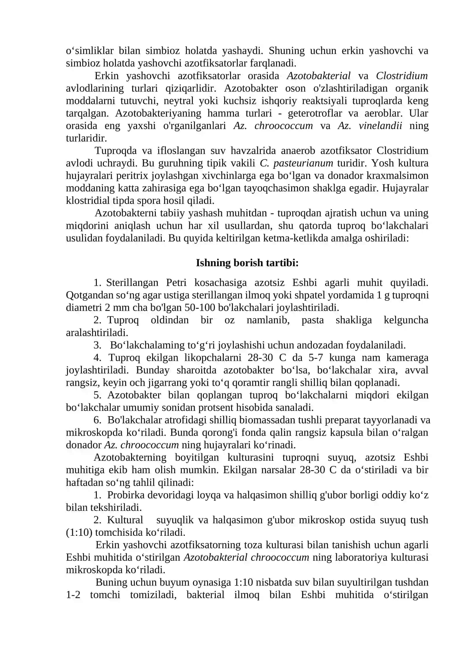 Aerob azotofiksator mikroorganizmlarning elektiv kulturasini tayyorlash 3