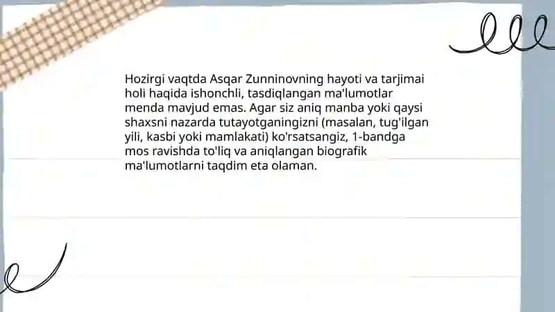 Asqar Zunninovning hayoti va tarjimai holi 3