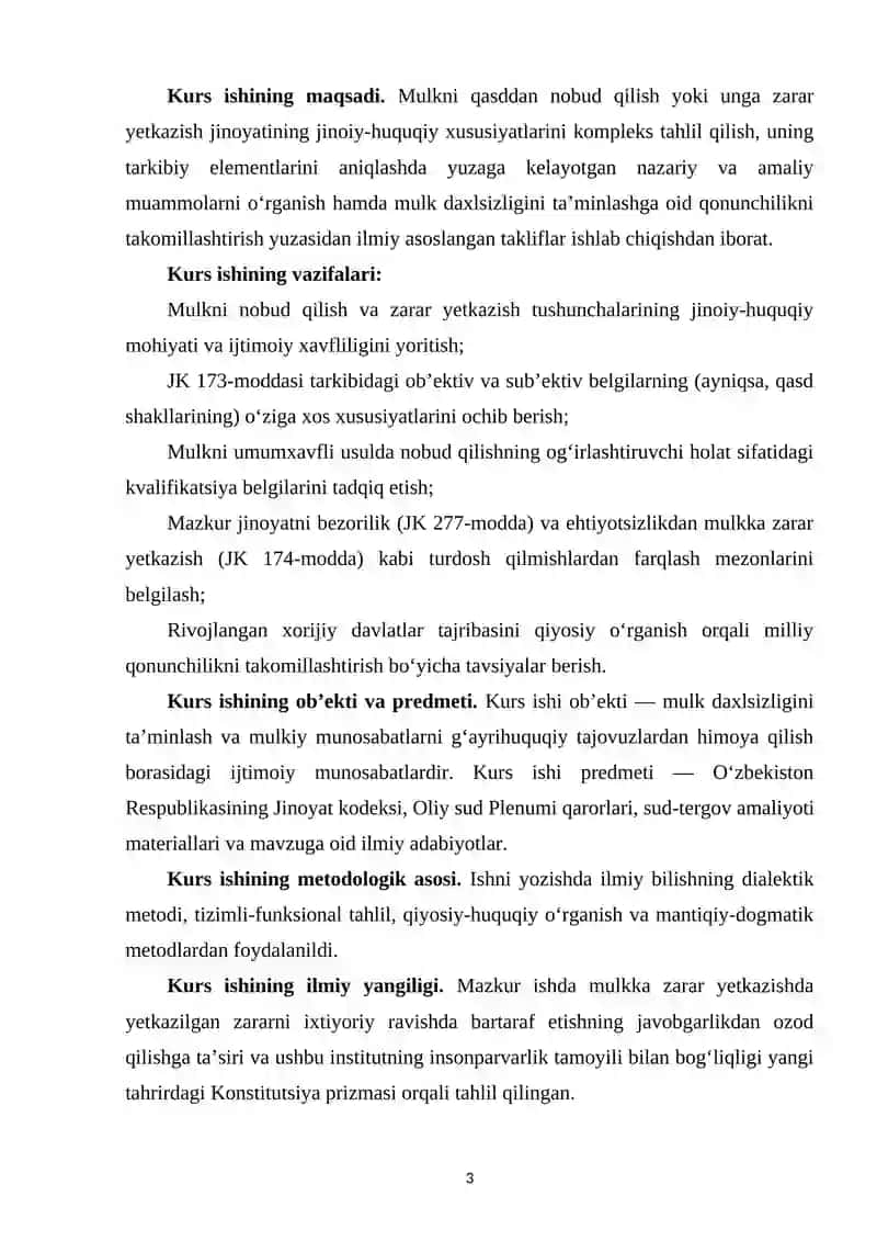 MULKNI QASDDAN NOBUD GILISH YOKI ZARAR YETKAZISH UCHUN JAVOBGARLIKNING AYRIM MASALALARI 3