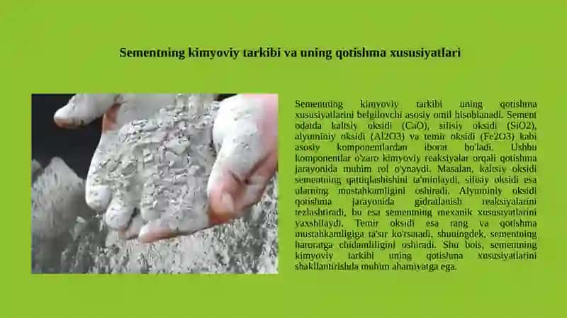 Sementning kimyoviy va mineralogik tarkibi.Gidravlik boglovchi materiallarning qotish nazariyasi 3