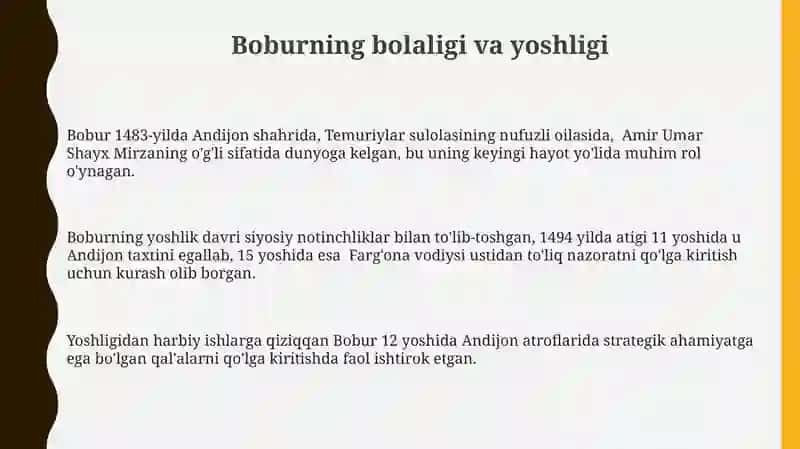Zahiriddin Muhammad Boburning hayoti va ijodi 3