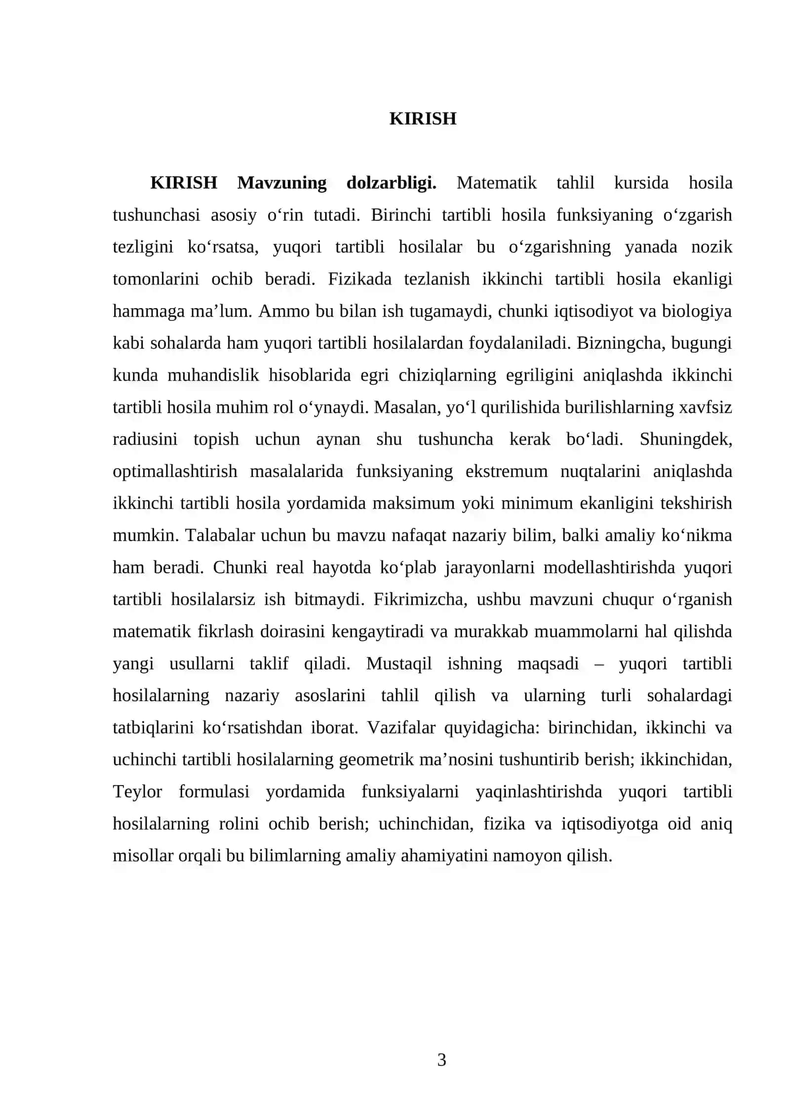 Yuqori tartibli hosilalar va ularning tatbiqlari 3