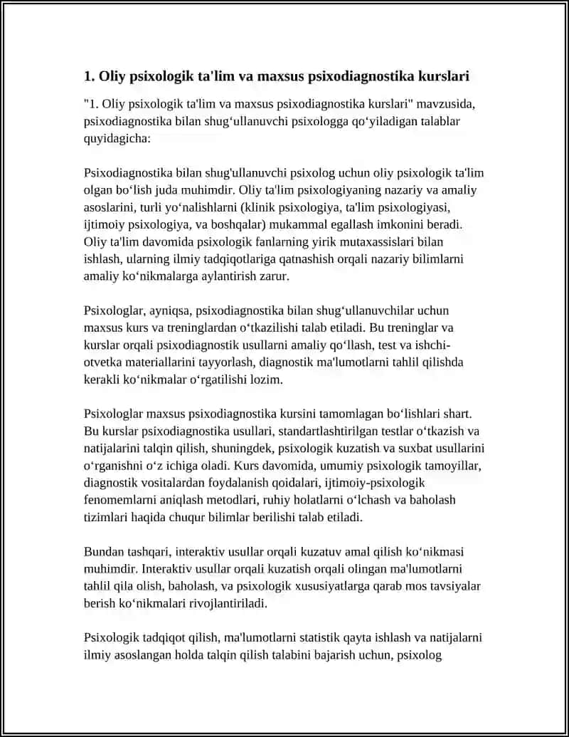 Oliy psixologik ta'lim va maxsus psixodiagnostika kurslari 3