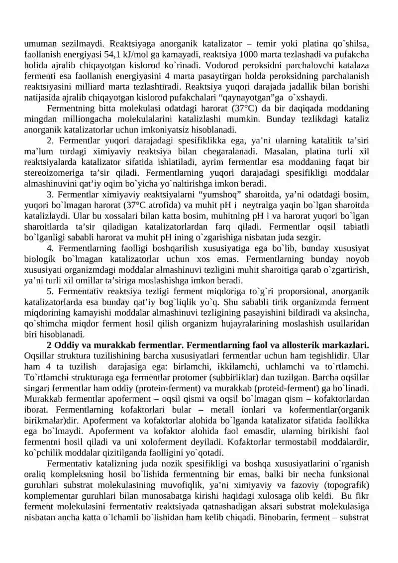 Fermentlarning struktura-funktsional tuzilishi va ta’sir etish mexanizmi 3