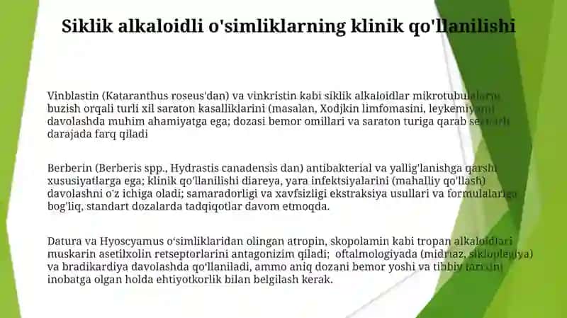Dori-darmon o'simliklari va ularning alkaloid tarkibi 3