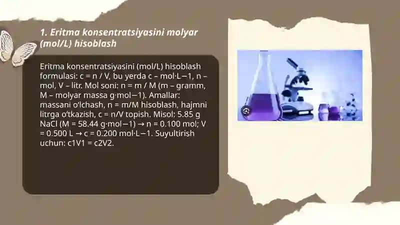 Eritmalar tayyorlash malaka va ko'nikmalarini egallash 3