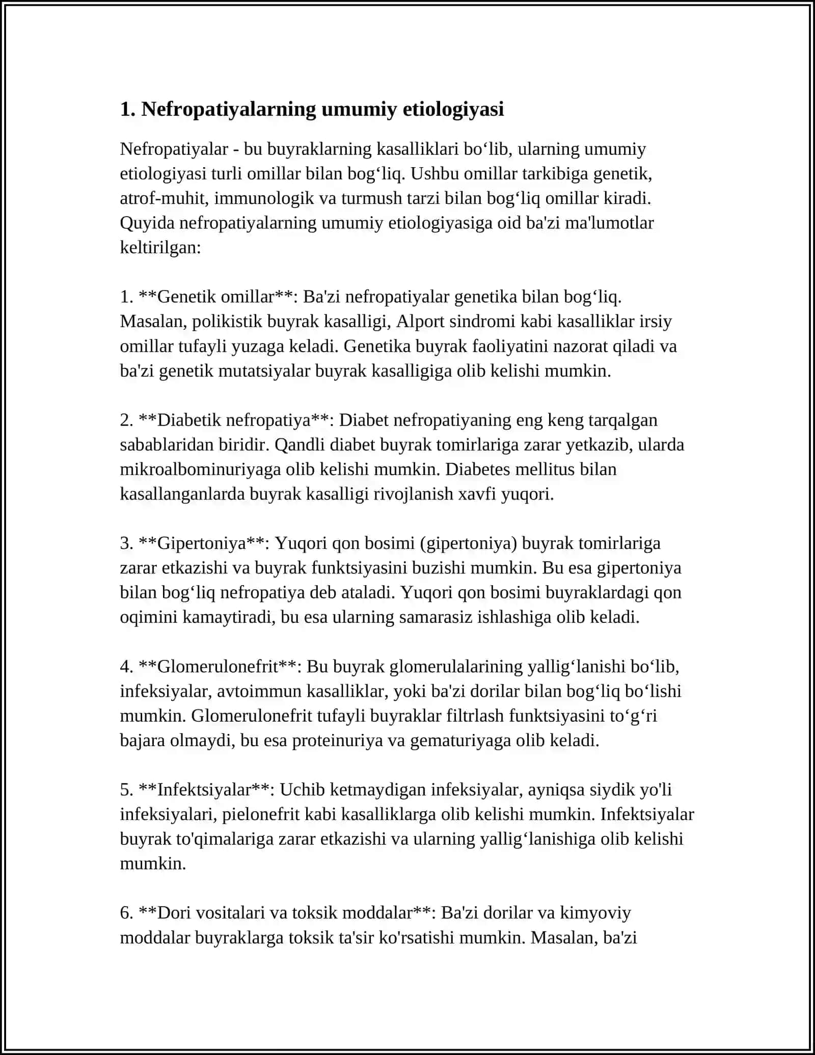 NEFROPATIYALARNING ETIOLOGIYASI, PATOGENEZI VA KASALLIKNI ANIQLASH USULLARI 3