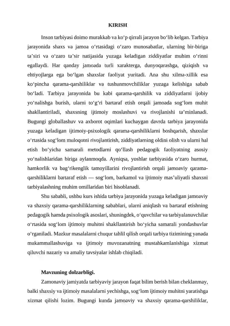 TARBIYA JARAYONIDA JAMOA QARSHILIKLARNI BARTARAF ETISH BILAN SHAXS O'RTASIDAGI QARAMA-QARSHILIKLARNI BARTARAF ETISH 3