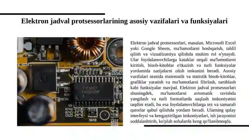 Elektron jadval protsessorlari, ularning  vazifasi va imkoniyatlari 3