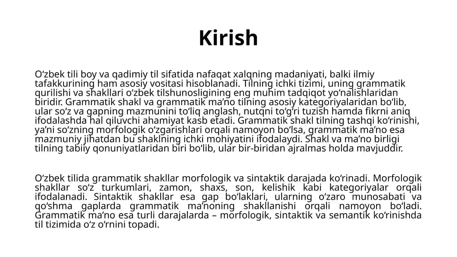 O'zbek tili grammatik shakllar. Grammatik ma'no va uning turlari. 3