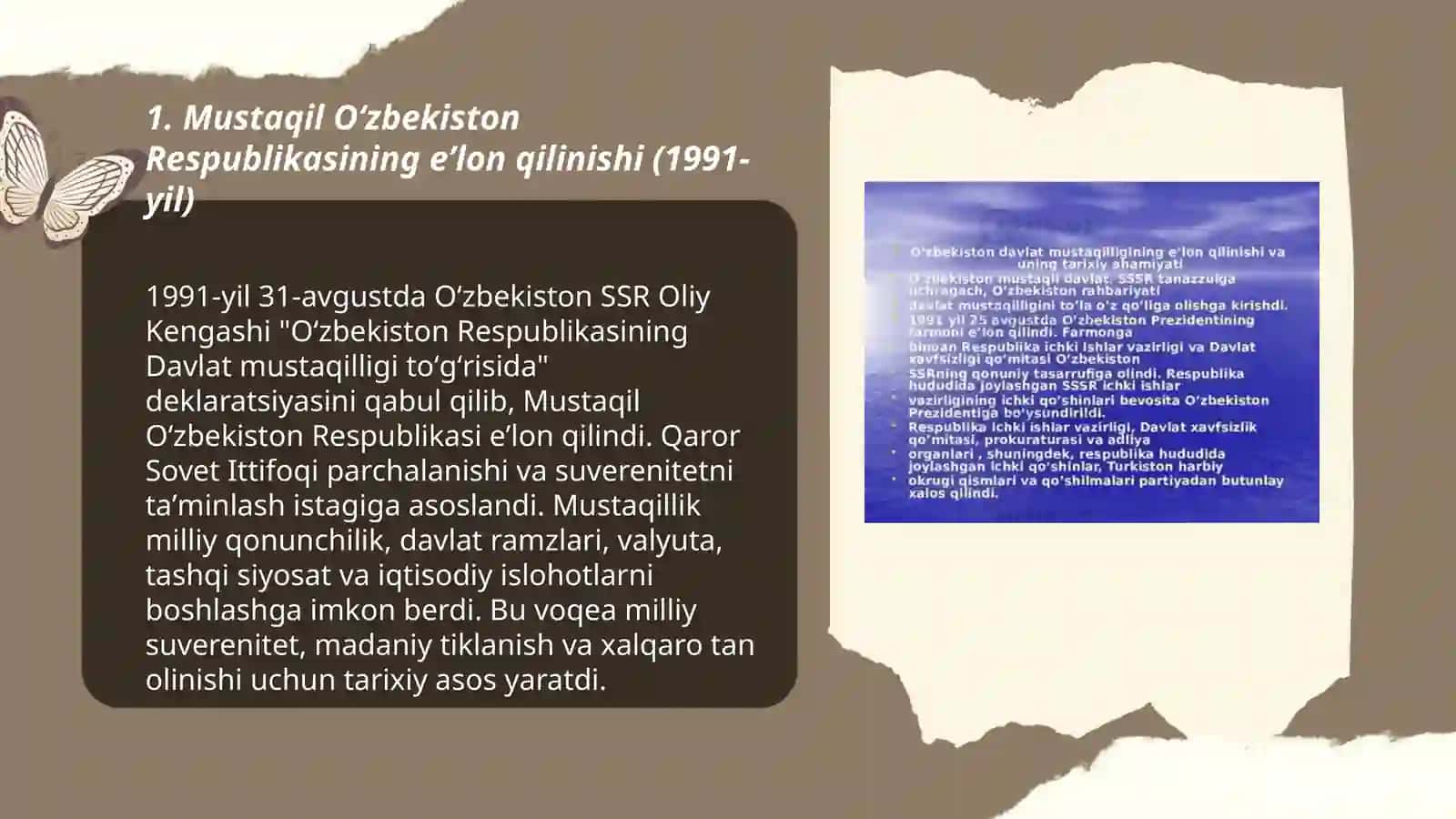 Mustaqil Õzbekiston Respublikasining tashkil topishi va tarixiy ahamiyati 3