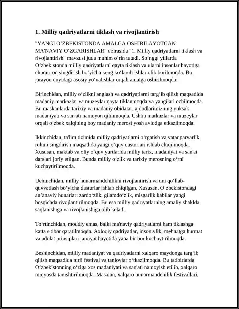 YANGI OʻZBEKISTONDA AMALGA OSHIRILAYOTGAN MA'NAVIY OʻZGARISHLAR 3