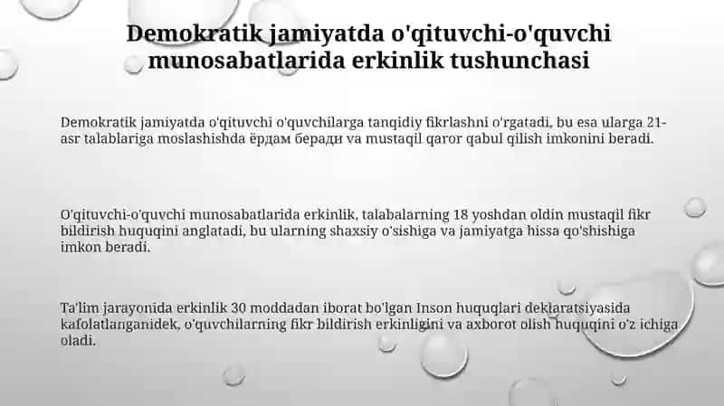 Demokratik jamiyatda o'qituvchi va o'quvchi munosabatida erkinlik tushunchasi 3