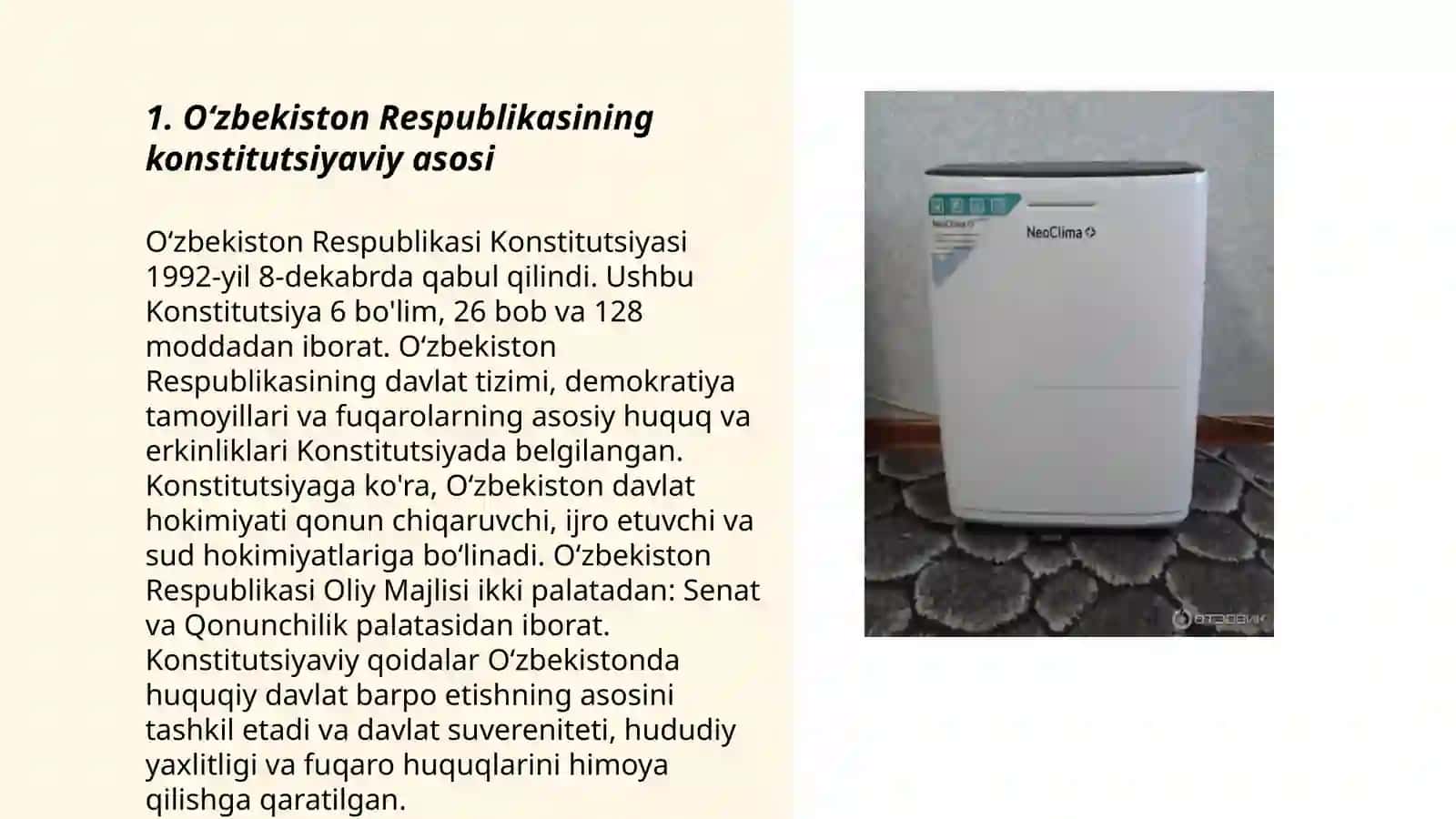 O'zbekiston respublikasi konstitutsiyasi fanidan tayyorlagan taqdimoti 3