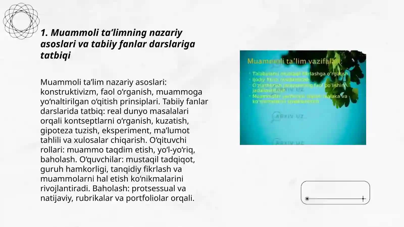 Muammoli taʼlim va tabiiy fanlar darsida undan foydalanishni amalga oshirish 3