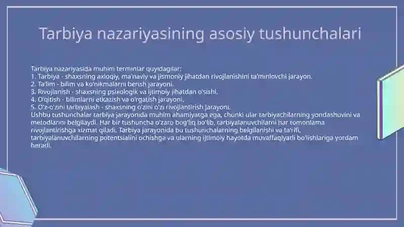 Tarbiyaga tasir etuvchi omillar. Tarbiya nazariyasi va tarbiya turlari. 3