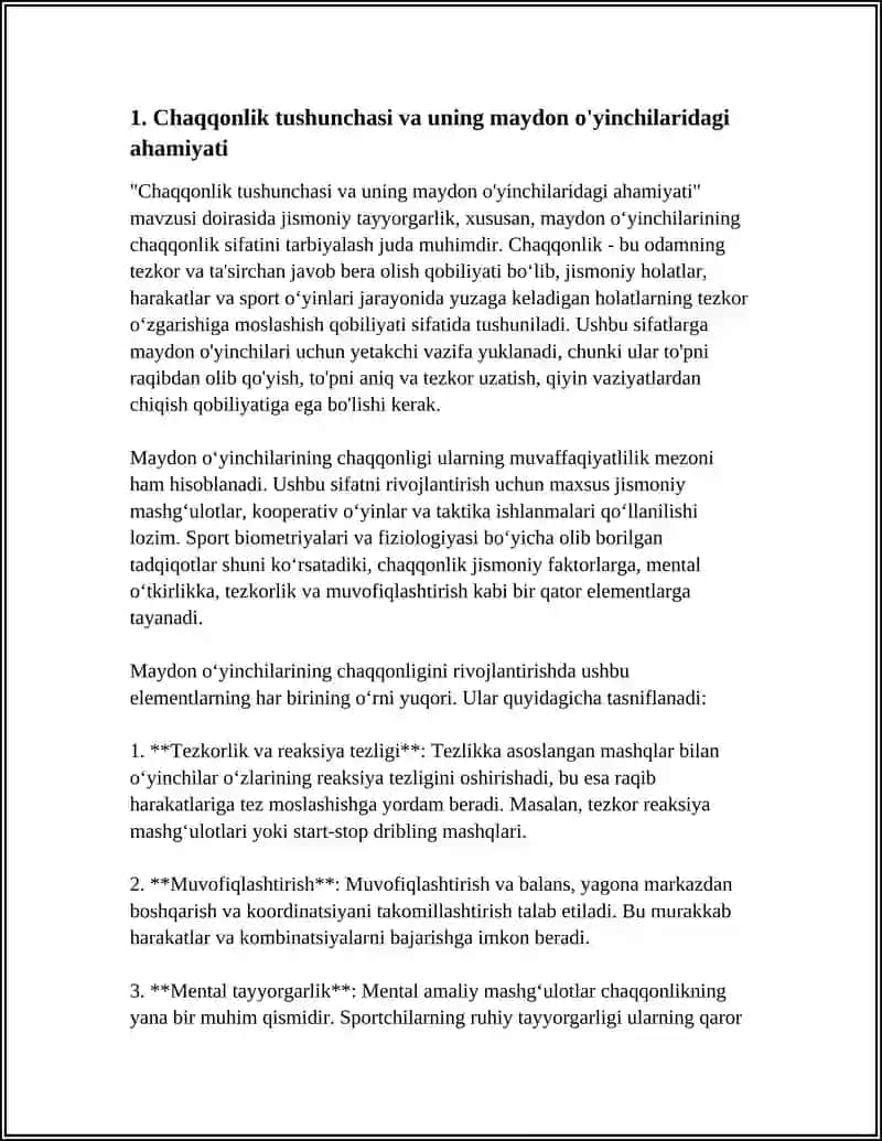 Chaqqonlik tushunchasi va uning maydon o'yinchilaridagi ahamiyati 3