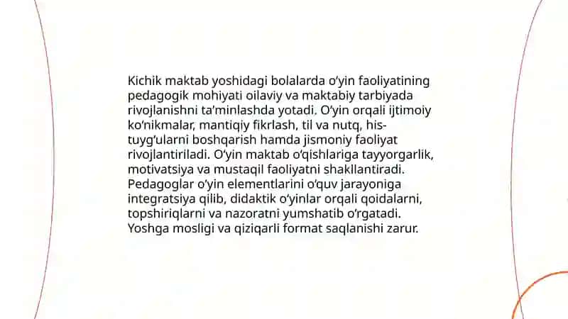Kichik maktab yoshidagi bolalarda o‘yin faoliyatining o‘qish faoliyatiga almashinuvi 3
