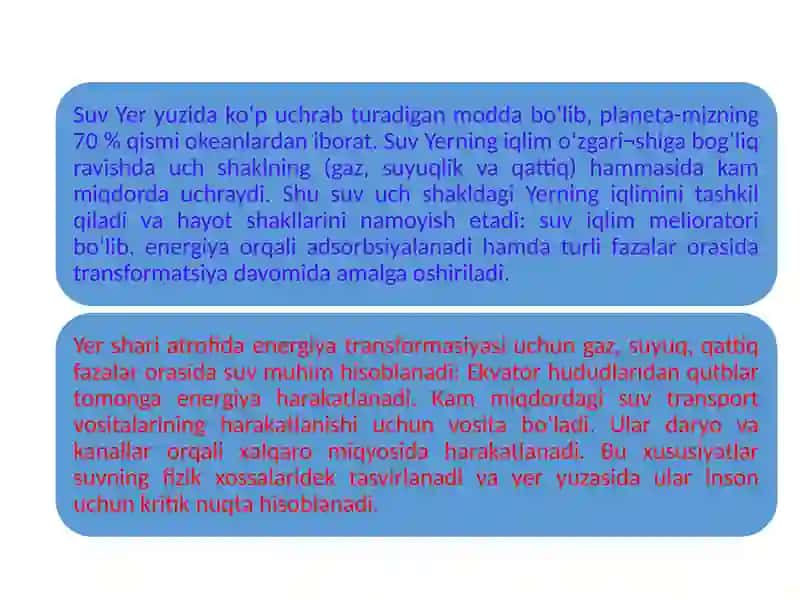 Suv resurslari. Suvning muhimligi va gidrologik sikl 3