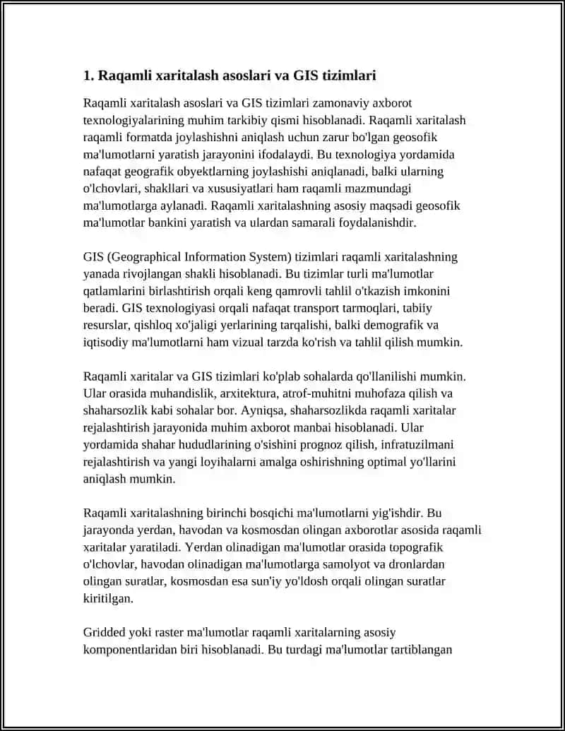 RAQAMLI XARITALASH VA 3D MODEL YARATISH TIZIMLARI 3