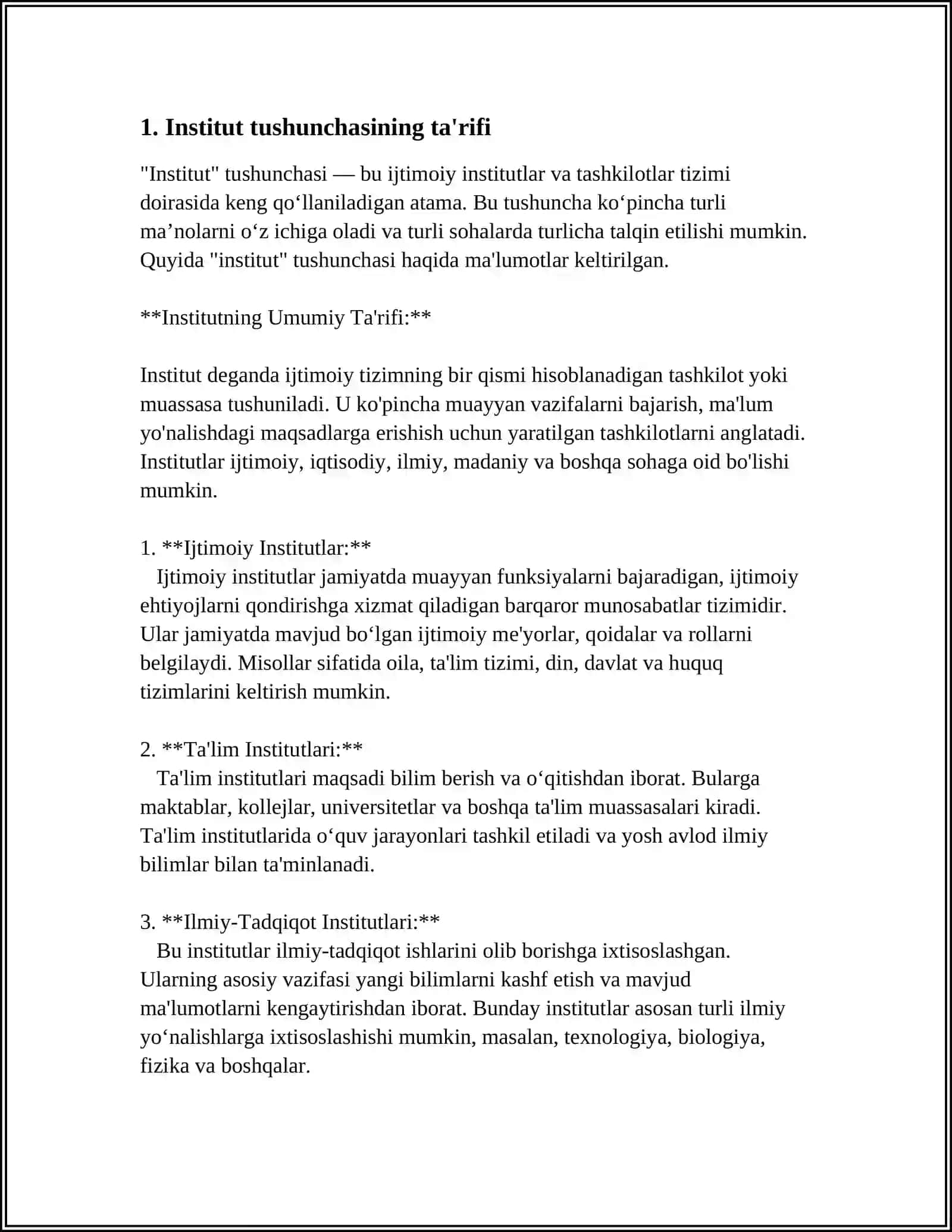 MUSTAQIL ISH Mavzu: “INSTITUT” VA “NORMA” TUSHUNCHALARINING MOHIYATI 3